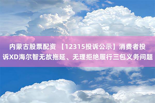 内蒙古股票配资 【12315投诉公示】消费者投诉XD海尔智无故拖延、无理拒绝履行三包义务问题