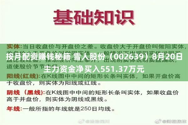 按月配资赚钱秘籍 雪人股份（002639）8月20日主力资金净买入551.37万元