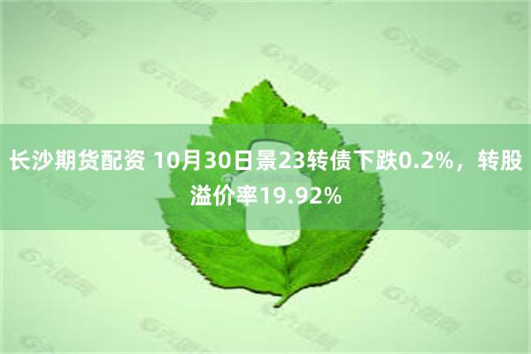 长沙期货配资 10月30日景23转债下跌0.2%，转股溢价率19.92%